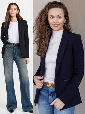 Veronica Beard Scuba Jacket Navy Iconic Dickey Blazer Size 2